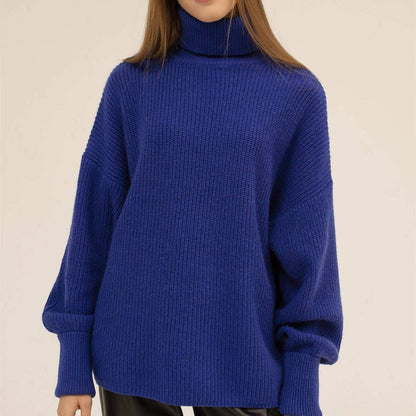 New design casual lantern sleeve knitwear turtleneck pure color women sweater pullover sweater