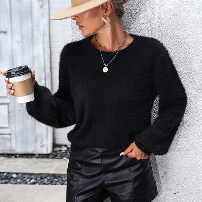 clothing round neck solid color jumper mujer floral pattern women’s long sleeve pullover lace sweater