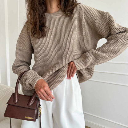 Women’s knitwear o-neck loose solid color fall winter oversize pullover elegant sweaters