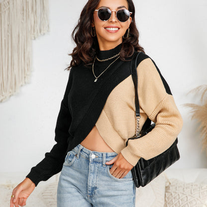 Trending fashion spring summer hollow out knitwear long sleeve contrast color elegant mujer sweaters