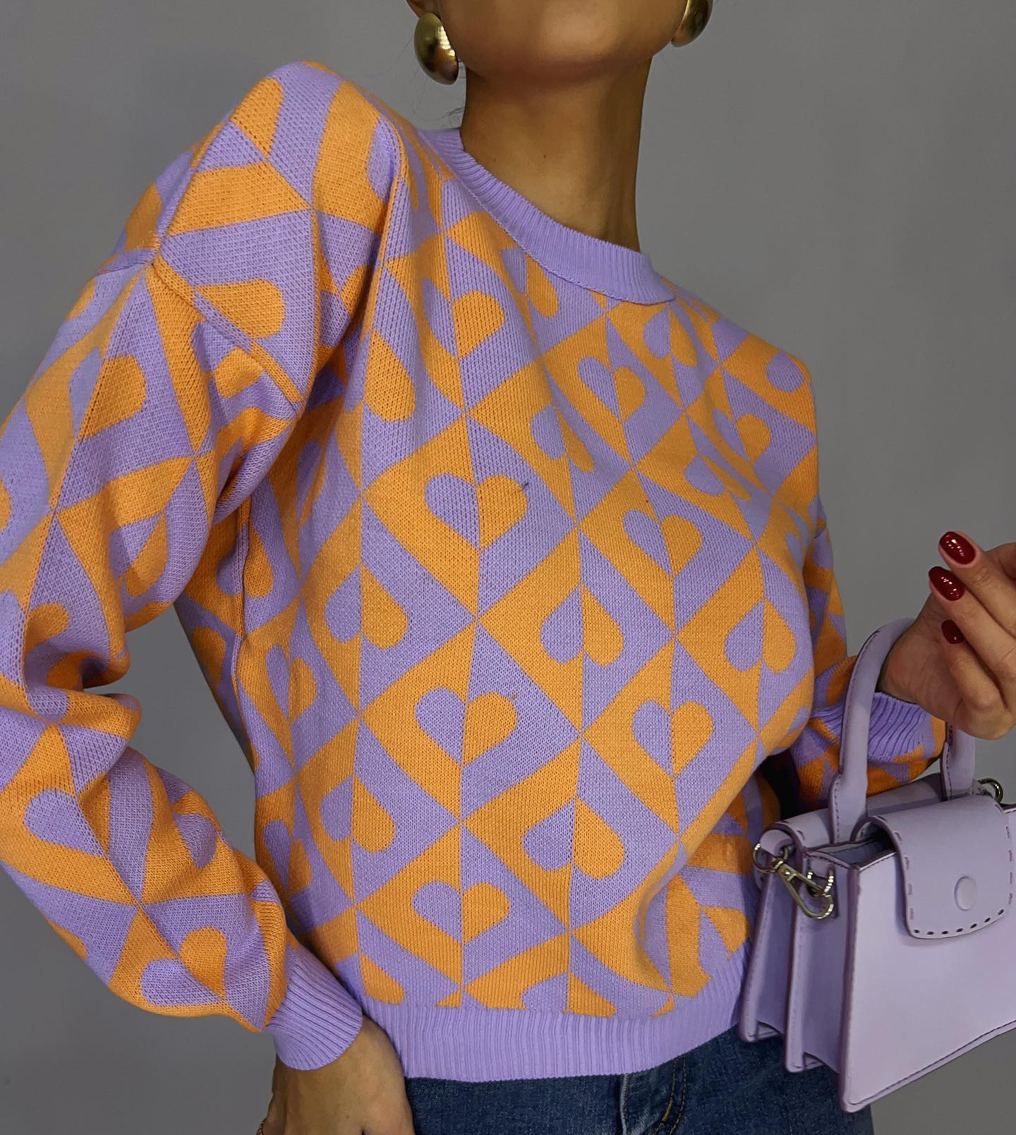 fall winter Round Neck Long Sleeve short knitted Geometric Sweater Casual Sexy Tops For Women