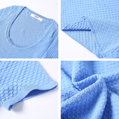 High quality pure color knitwear U-neck elegant short sleeve summer women casual cropped sweaters