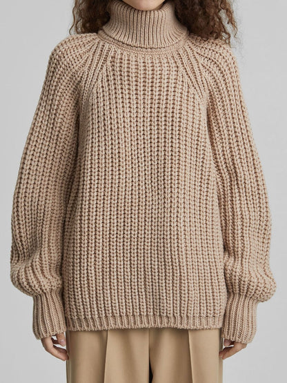 High quality turtleneck knitwear Long Sleeve pure color Knitted oversize thick elegant sweater women