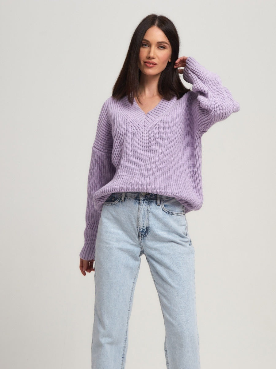 High quality Jumper Knitted Pure color thicken Alpaca Wool v Neck Merino Wool Cashmere Sweater Women