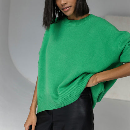 new design women loose long sleeve solid color knitwear macaron COLOR pullover o-neck casual sweaters