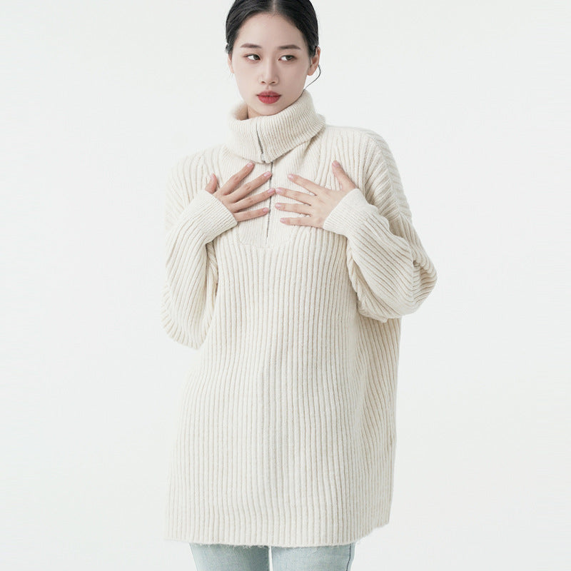 oversize casual knitwear pure color turn down collar INS stylish elegant designer sweaters women