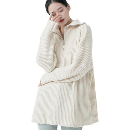oversize casual knitwear pure color turn down collar INS stylish elegant designer sweaters women