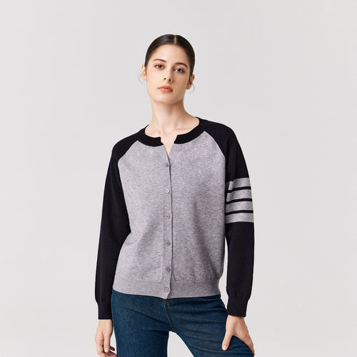 Knitwear round neck Four stripes sweaters coat oversize women casual single-breasted cardigans