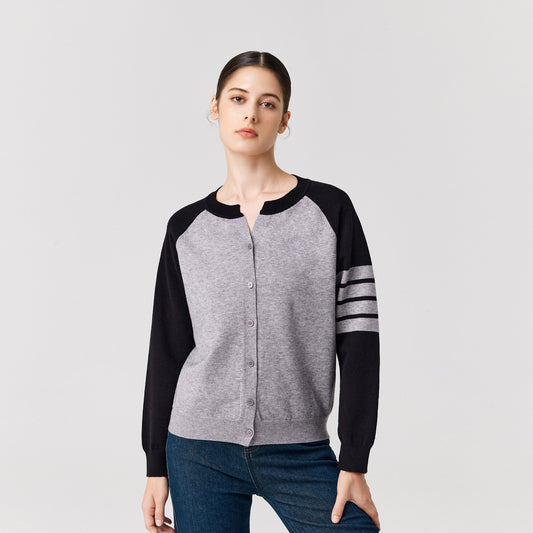 Knitwear round neck Four stripes sweaters coat oversize women casual single-breasted cardigans