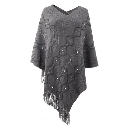 New Arrivals winter warm Wavy knitted tippet v neck casual fashion striped fringed cape coat for women