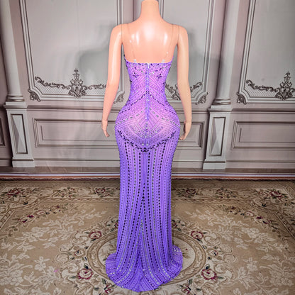 ZD Luxury Elegant A-Line Bodycon Floor-Length Backless Sleeveless Dress Women High Quality Crystal Diamond Rhinestone Romantic