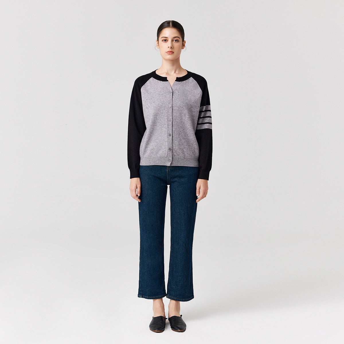 Knitwear round neck Four stripes sweaters coat oversize women casual single-breasted cardigans