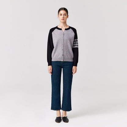 Knitwear round neck Four stripes sweaters coat oversize women casual single-breasted cardigans