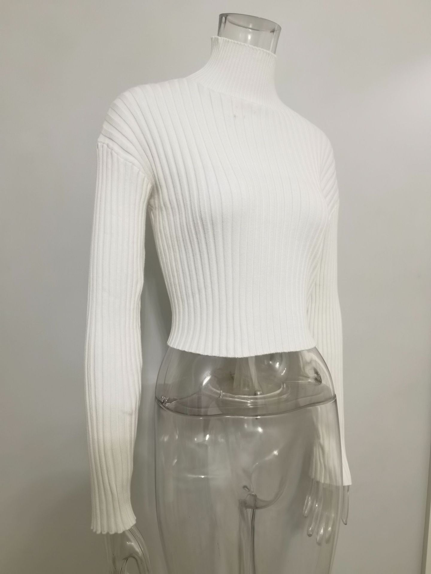 Autumn winter solid color basic jumpers Turtleneck slim fit cropped short knitwear women chunky needles sweater
