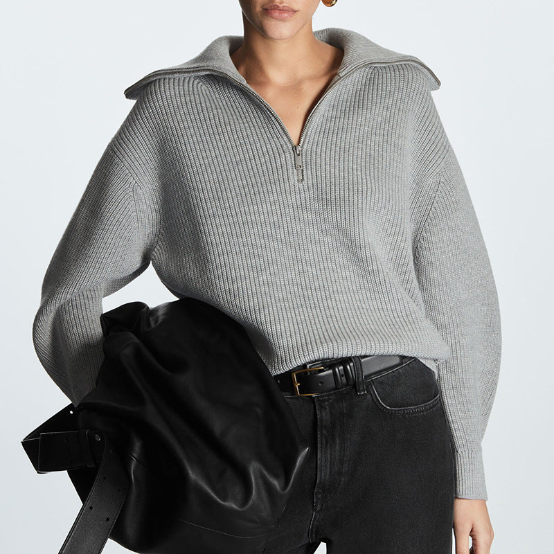 lapel collar knitwear women lantern sleeve striped casual oversize elegant knitted sweater tops