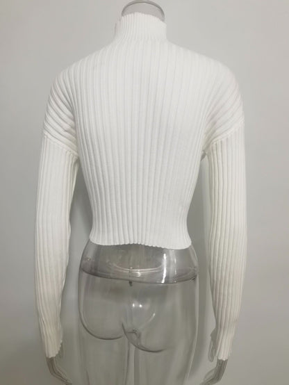 Autumn winter solid color basic jumpers Turtleneck slim fit cropped short knitwear women chunky needles sweater