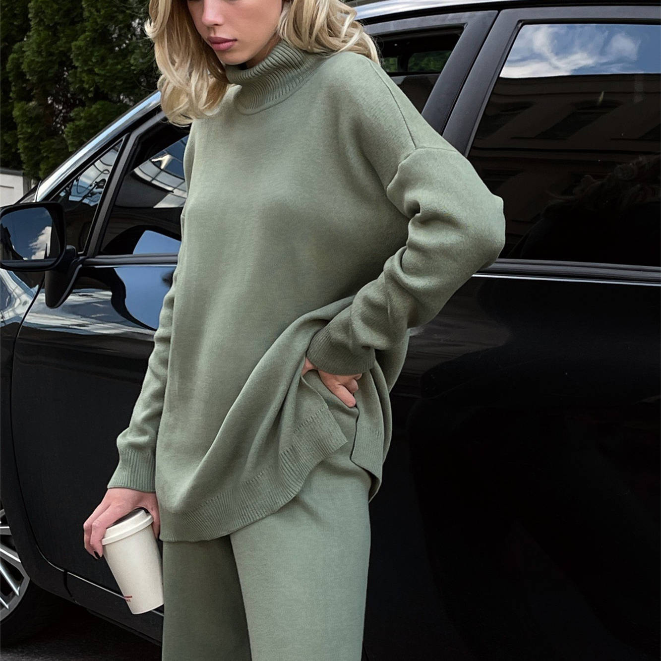 Solid Color Jumper Long Sleeve Casual Loose Winter Women’s High neck Pullover Knitted Sweater Tops
