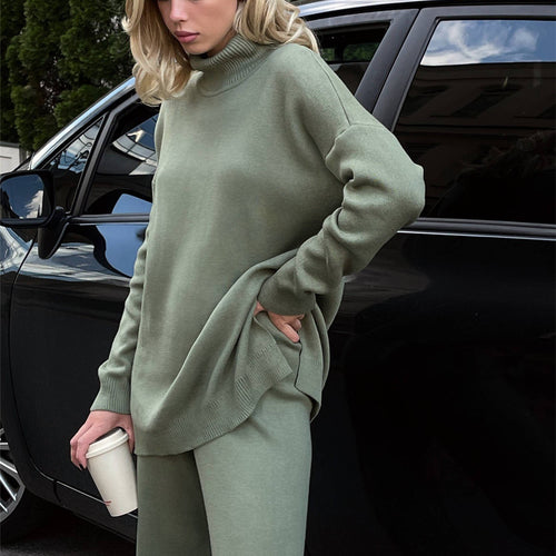 Solid Color Jumper Long Sleeve Casual Loose Winter Women’s High neck Pullover Knitted Sweater Tops