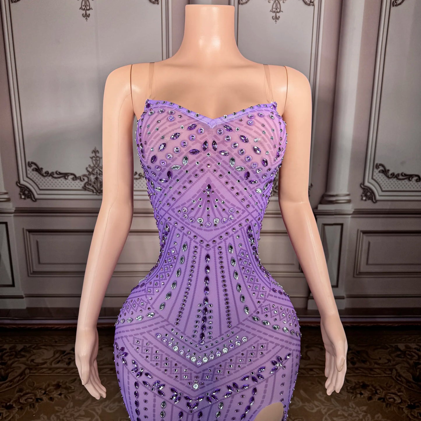 ZD Luxury Elegant A-Line Bodycon Floor-Length Backless Sleeveless Dress Women High Quality Crystal Diamond Rhinestone Romantic