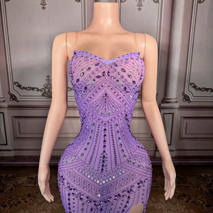 ZD Luxury Elegant A-Line Bodycon Floor-Length Backless Sleeveless Dress Women High Quality Crystal Diamond Rhinestone Romantic
