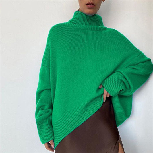 casual knitwear solid color turtleneck long women oversize elegant sweaters