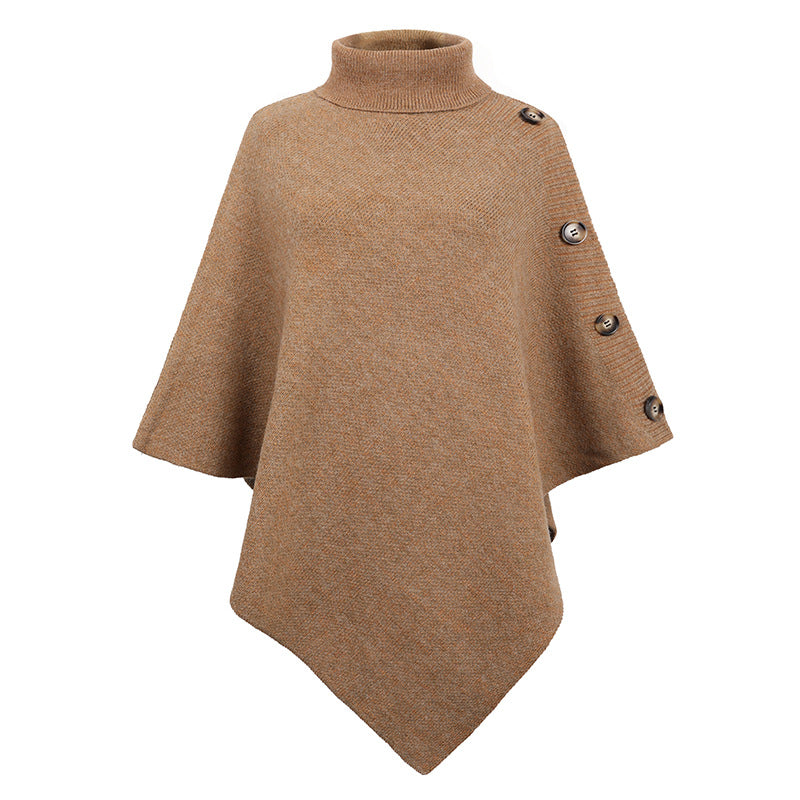 New Arrival warm sleeve cape women knitted poncho Shawl pullover cloak solid color high neck sweater coat