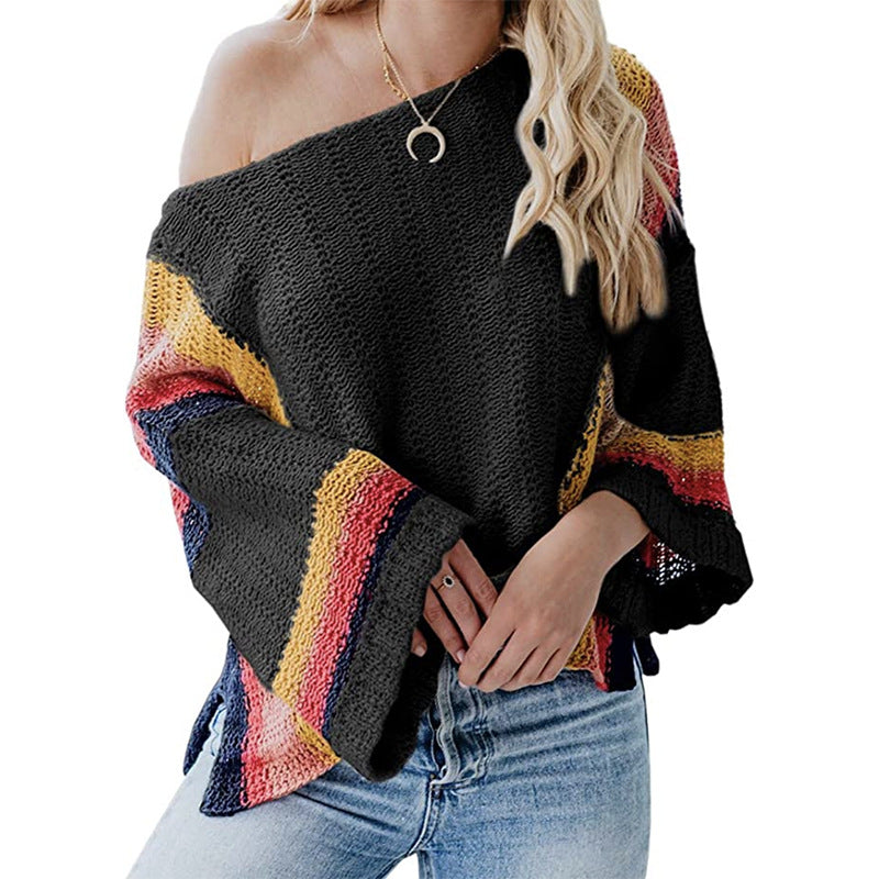 spring summer women’s knitwear off shoulder collar bat sleeve sweaters hollow out pullover jumpers