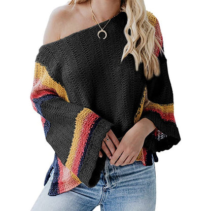 spring summer women’s knitwear off shoulder collar bat sleeve sweaters hollow out pullover jumpers