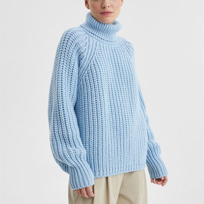 High quality turtleneck knitwear Long Sleeve pure color Knitted oversize thick elegant sweater women