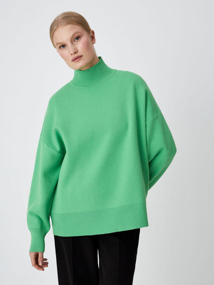 Hot selling pullover oversize women elegant knitwear solid color temperament half turtleneck sweaters