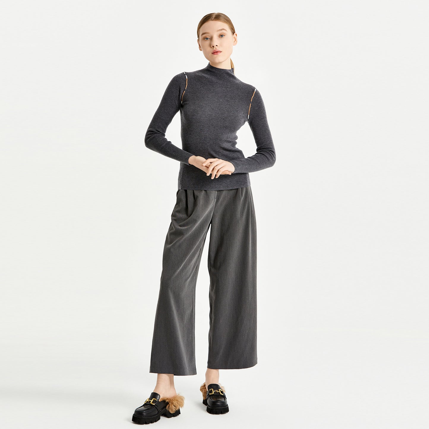Clothing Women elegant pullover sweaters solid color slim fit warm cozy half high collar mujer jumpers