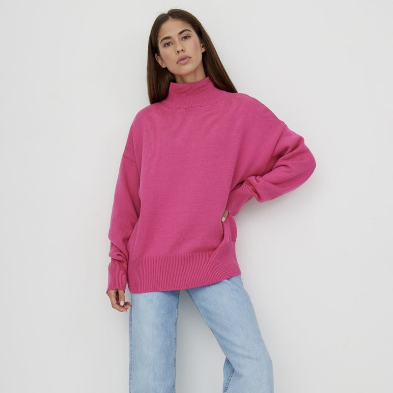 fall winter half turtleneck pure color jumpers mujer casual pullover oversize elegant women knitted sweaters