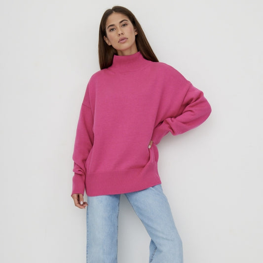 fall winter half turtleneck pure color jumpers mujer casual pullover oversize elegant women knitted sweaters