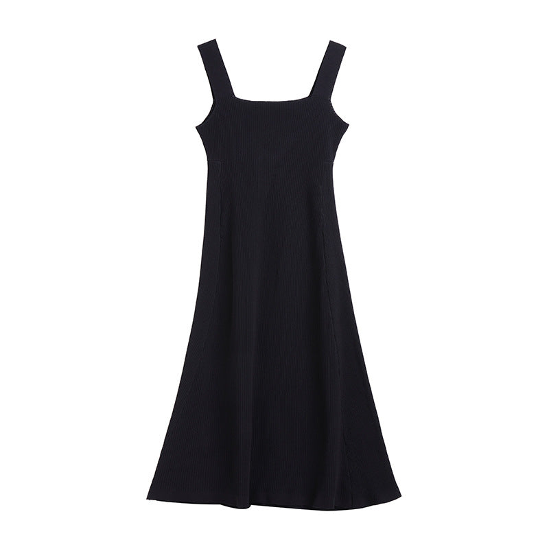 New design square collar sleeveless slim fit knitwear women elegant pullover A-line midi knit dress