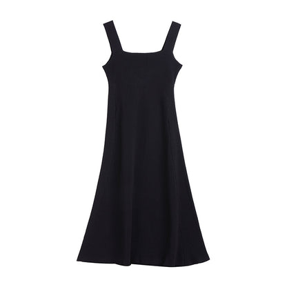 New design square collar sleeveless slim fit knitwear women elegant pullover A-line midi knit dress