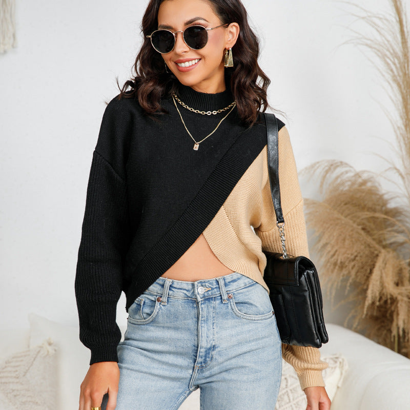 Trending fashion spring summer hollow out knitwear long sleeve contrast color elegant mujer sweaters