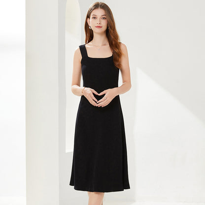 New design square collar sleeveless slim fit knitwear women elegant pullover A-line midi knit dress