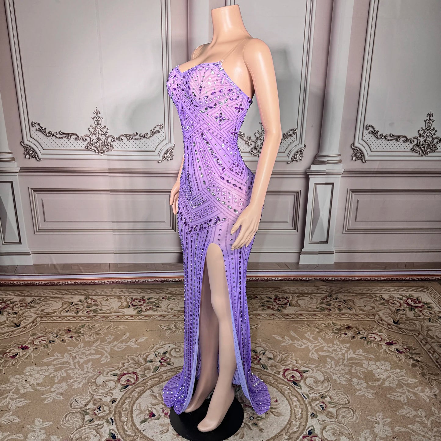 ZD Luxury Elegant A-Line Bodycon Floor-Length Backless Sleeveless Dress Women High Quality Crystal Diamond Rhinestone Romantic