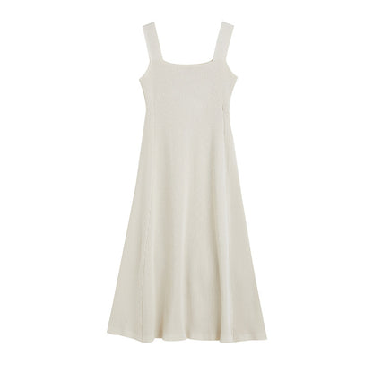 New design square collar sleeveless slim fit knitwear women elegant pullover A-line midi knit dress
