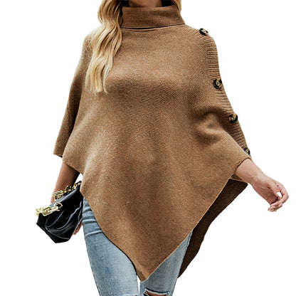 New Arrival warm sleeve cape women knitted poncho Shawl pullover cloak solid color high neck sweater coat