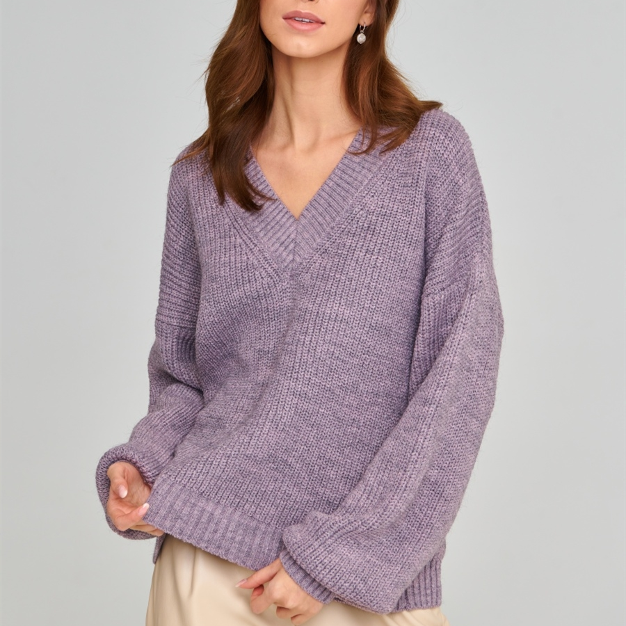 casual knitwear solid color v neck pullover elegant streetwear loose women lantern sleeve sweaters