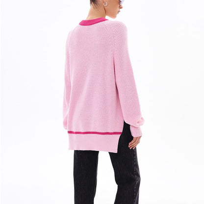 clothing autumn winter o neck oversize jumpers pullover elegant side split stripe sweaters for women