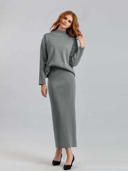 autumn winter casual loose knitted dress high waist side split two piece skirts set elegant women sweater outfits