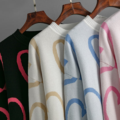 Hot selling Casual Valentine’s Day Long Sleeve Knitwear Color Blocking Knitted Loose Heart Pullover Women Sweater