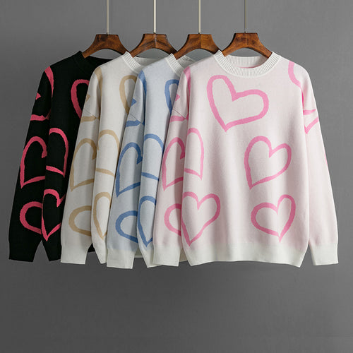Hot selling Casual Valentine’s Day Long Sleeve Knitwear Color Blocking Knitted Loose Heart Pullover Women Sweater