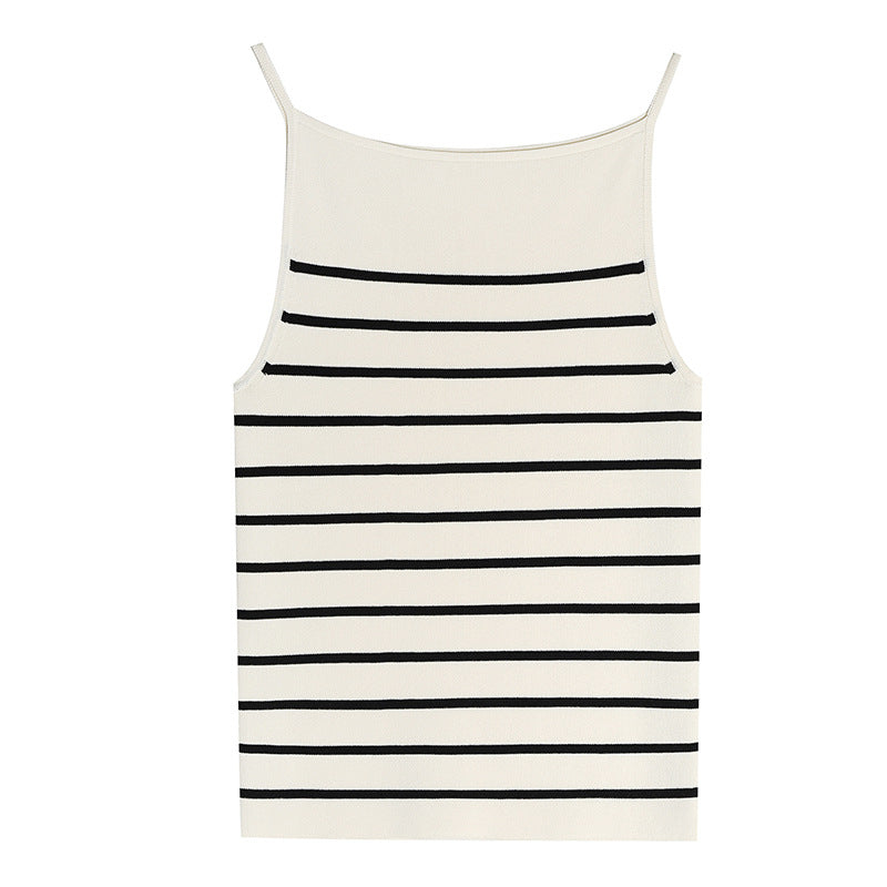 Hot selling sleeveless casual pullover striped vest women color blocking slim waist summer knitted top