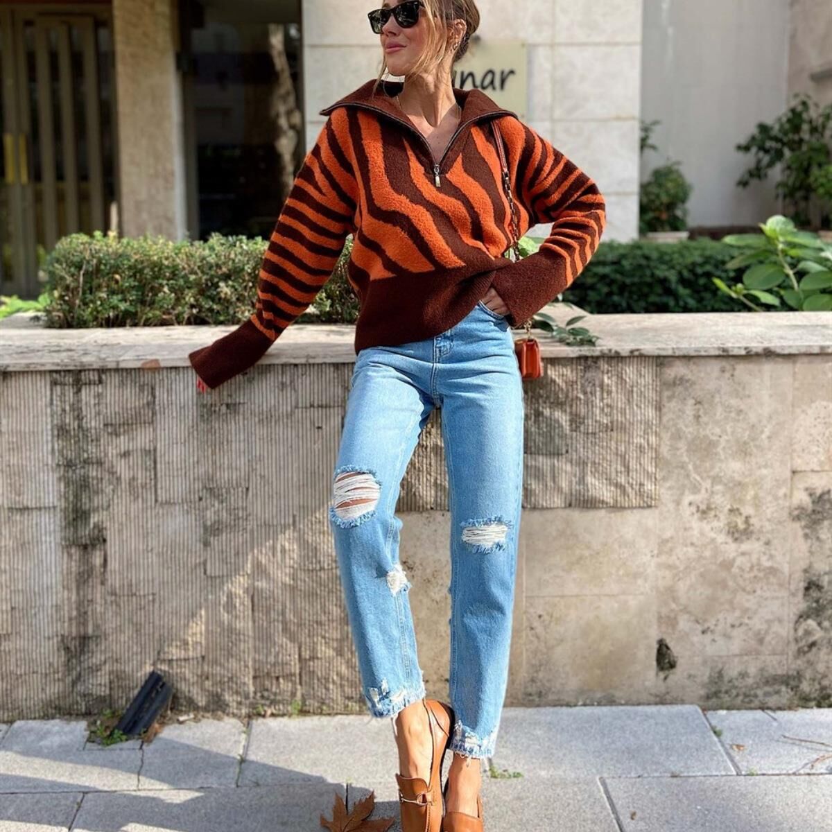 Autumn Winter turtleneck women casual oversize streetwear stylish short jacquard half zipper sweaters coats