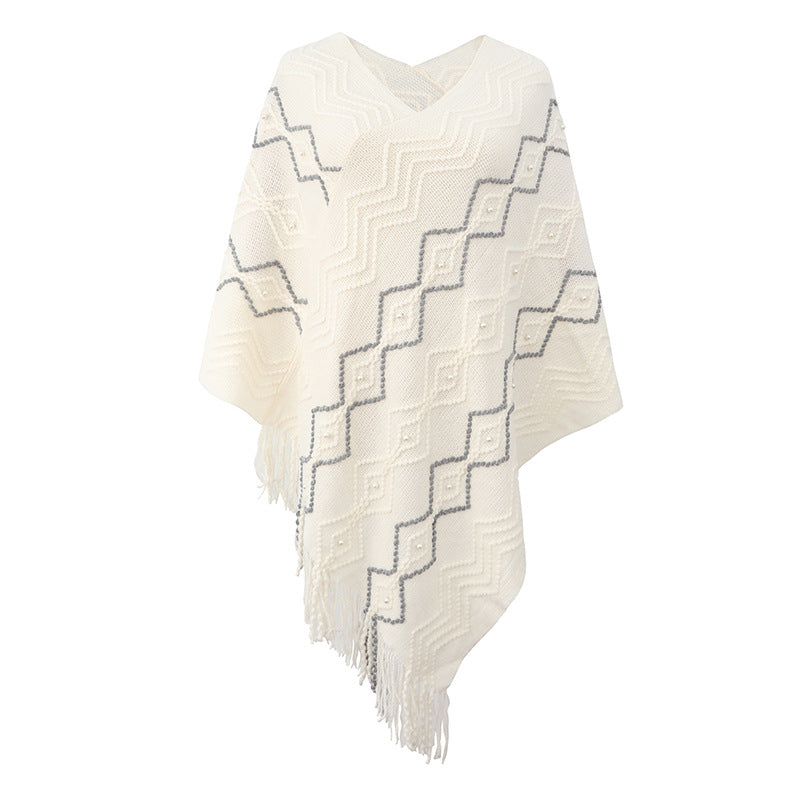 Fall Winter Fashion Women Casual Knitwear cape coat shawl cloak striped knitted sweaters with tassel