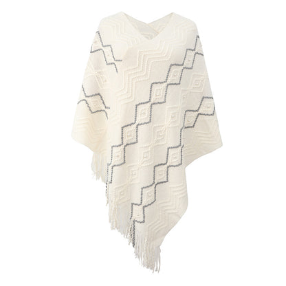 Fall Winter Fashion Women Casual Knitwear cape coat shawl cloak striped knitted sweaters with tassel