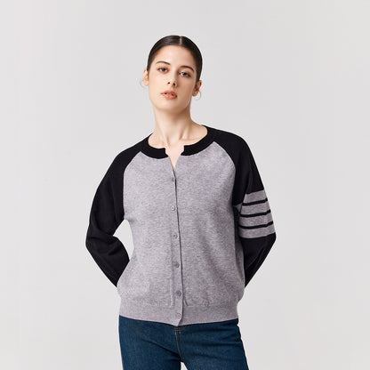 Knitwear round neck Four stripes sweaters coat oversize women casual single-breasted cardigans